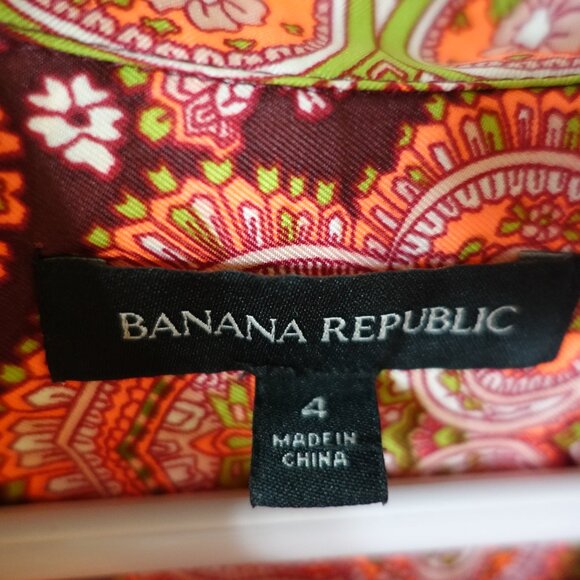 Banana Republic BR bright orange pink Paisley short shirt Dress easy care 4 S SM - Picture 6 of 15